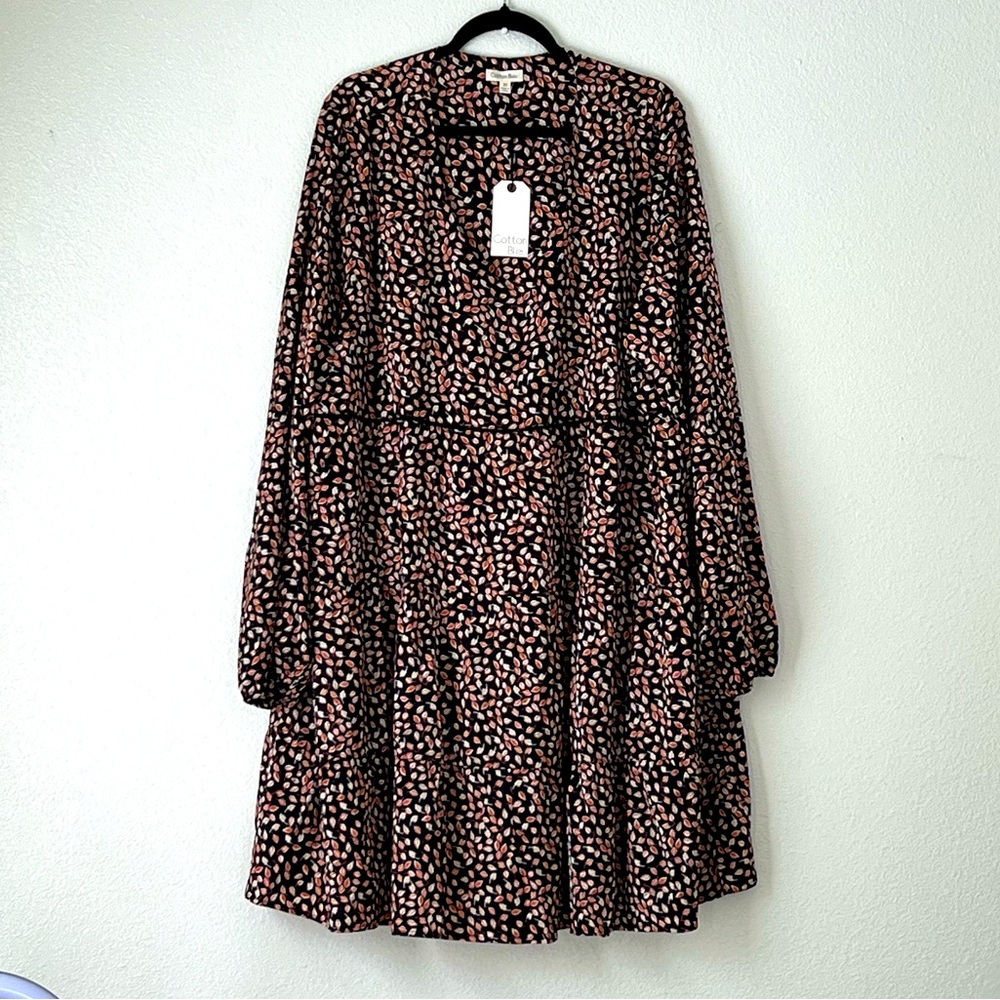 Cotton Bleu Floral Tiered Long-Sleeve Dress Size 3x